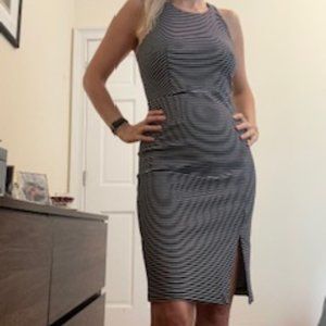 Banana Republic Navy Striped Fitted Sleeveless Dress